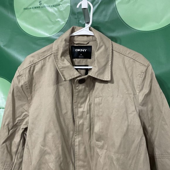 DKNY Women's mid-thigh/knee length button front TRENCH COAT in TAUPE sz MED-GUC - Picture 3 of 10